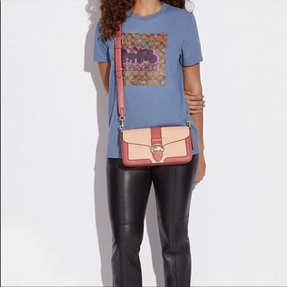 New Coach Genuine Leather Shoulder Bag In Colorblock - Picture 8 of 16